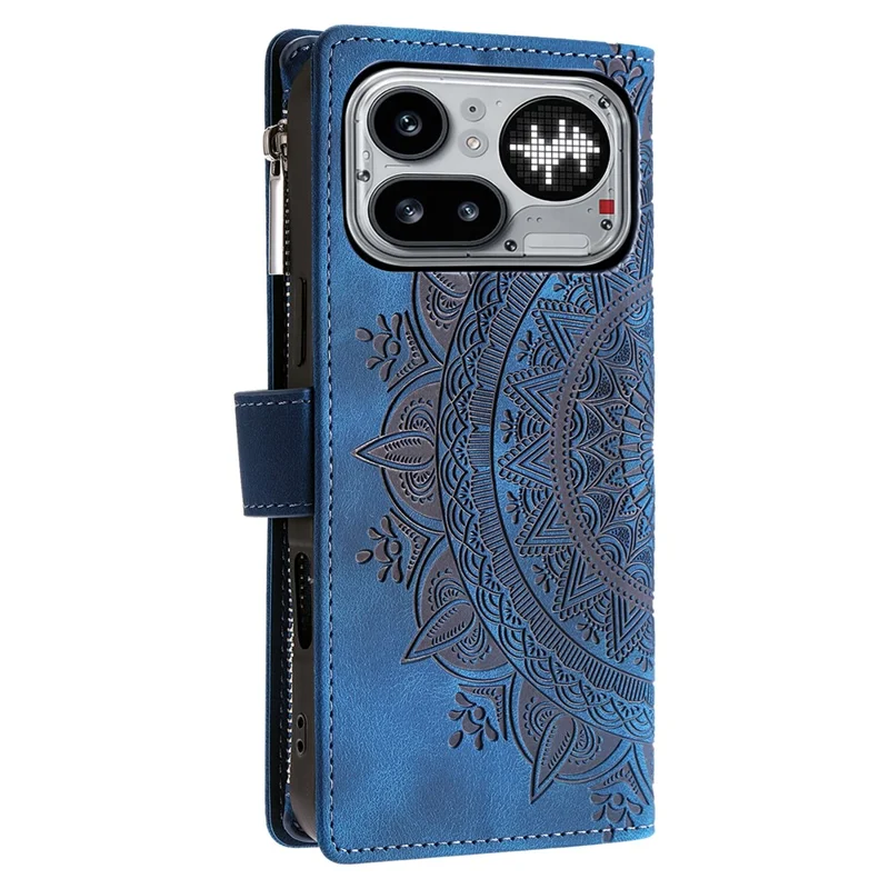 For Nothing Phone (4a) Pro Wallet Case Mandala Flower Pattern PU Leather Phone Cover with Wrist Strap - Blue