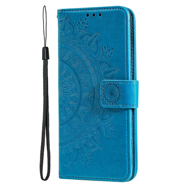 For Nothing Phone (4a) Pro Stand Case Imprinted Totem PU Leather Wallet Phone Cover with Wrist Strap - Blue