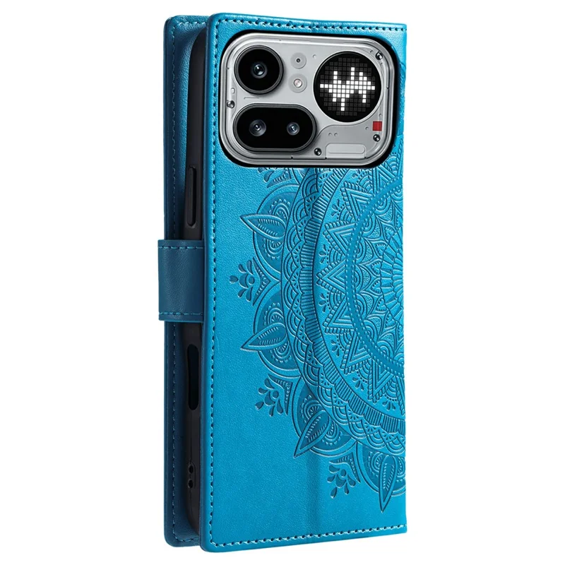 For Nothing Phone (4a) Pro Stand Case Imprinted Totem PU Leather Wallet Phone Cover with Wrist Strap - Blue