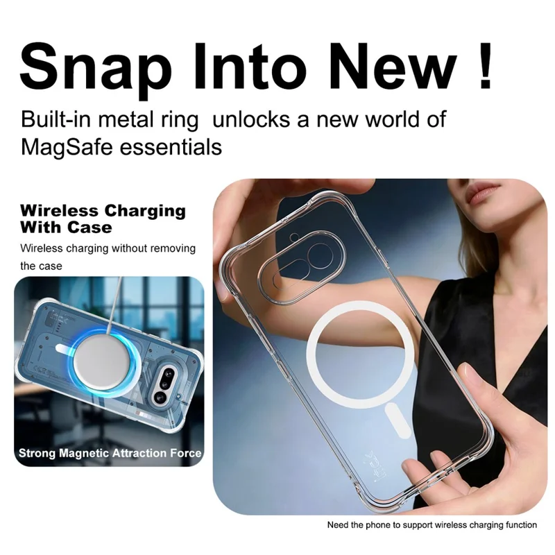 IMAK for Nothing Phone (4a) Magnetic Case Airbag Shockproof Protection TPU Phone Cover - Transparent