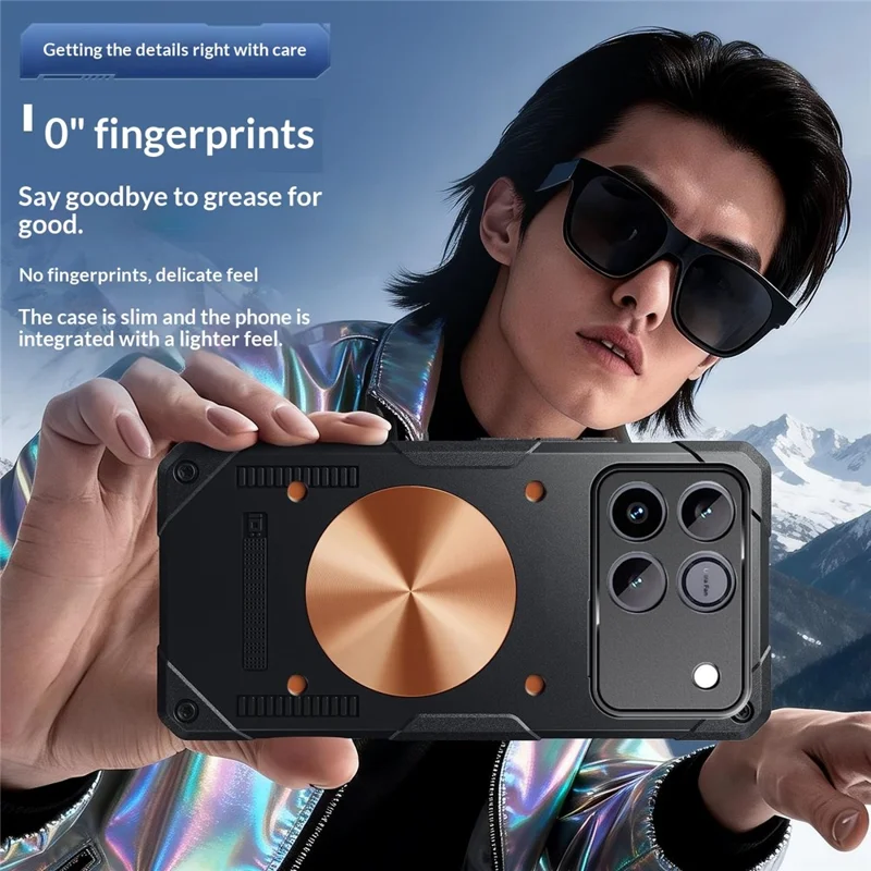 For Honor Win 5G Case Copper Heat Dissipation TPU + Metal Cooling Phone Cover Support Magnetic Car Mount - Black