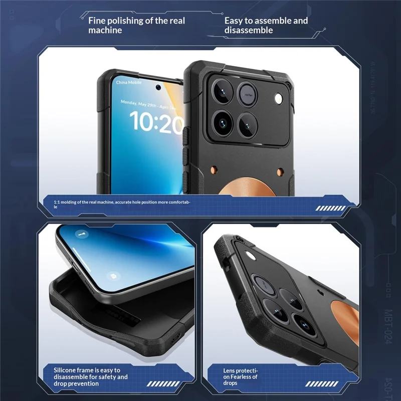 For Honor Win 5G Case Copper Heat Dissipation TPU + Metal Cooling Phone Cover Support Magnetic Car Mount - Black