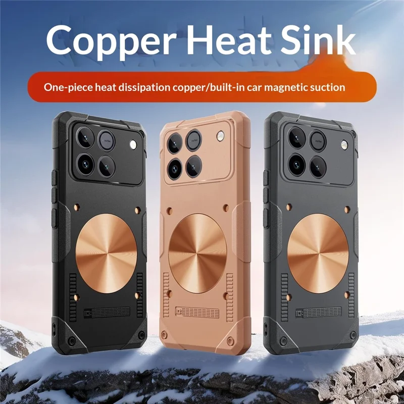For Honor Win 5G Case Copper Heat Dissipation TPU + Metal Cooling Phone Cover Support Magnetic Car Mount - Black