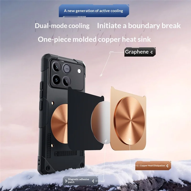 For Honor Win 5G Case Copper Heat Dissipation TPU + Metal Cooling Phone Cover Support Magnetic Car Mount - Black