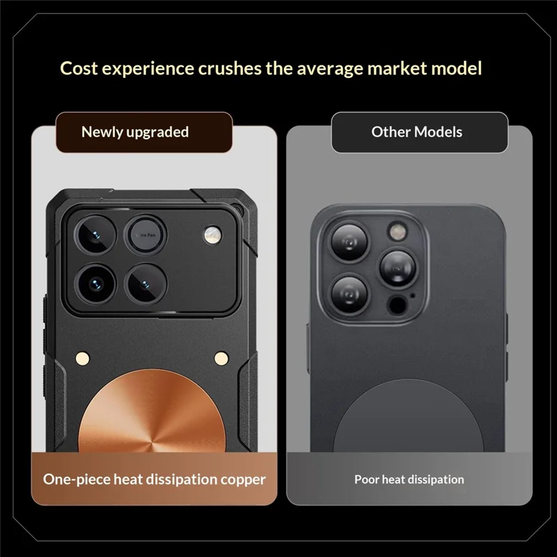 For Honor Win 5G Case Copper Heat Dissipation TPU + Metal Cooling Phone Cover Support Magnetic Car Mount - Black