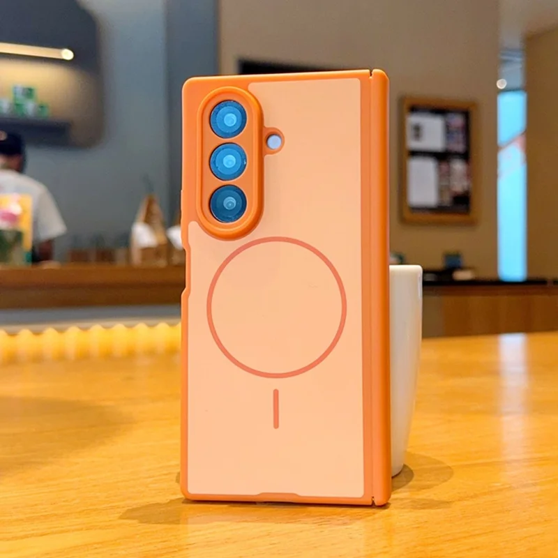 For Samsung Galaxy Z Fold7 5G Magnetic Case Dual-Axis Matte Foldable Phone Hard PC Cover - Orange