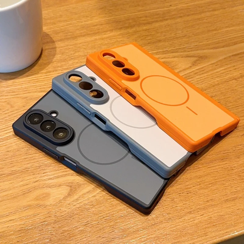 For Samsung Galaxy Z Fold7 5G Magnetic Case Dual-Axis Matte Foldable Phone Hard PC Cover - Orange