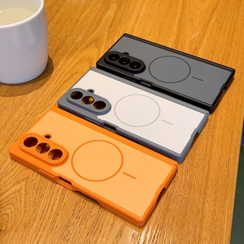 For Samsung Galaxy Z Fold7 5G Magnetic Case Dual-Axis Matte Foldable Phone Hard PC Cover - Orange
