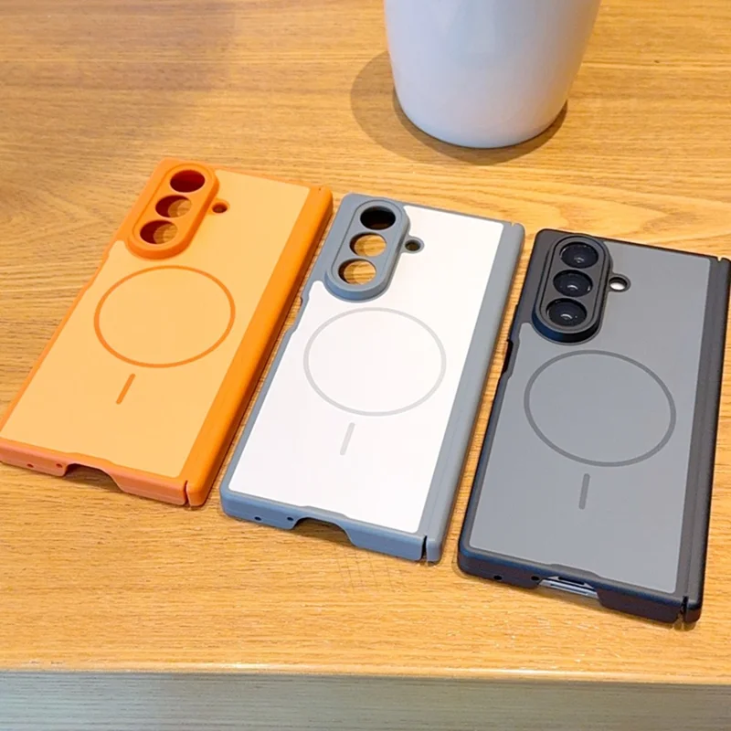 For Samsung Galaxy Z Fold7 5G Magnetic Case Dual-Axis Matte Foldable Phone Hard PC Cover - Orange