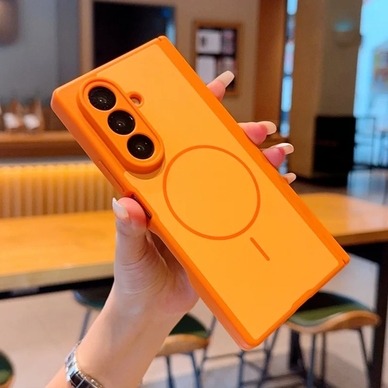 For Samsung Galaxy Z Fold7 5G Magnetic Case Dual-Axis Matte Foldable Phone Hard PC Cover - Orange