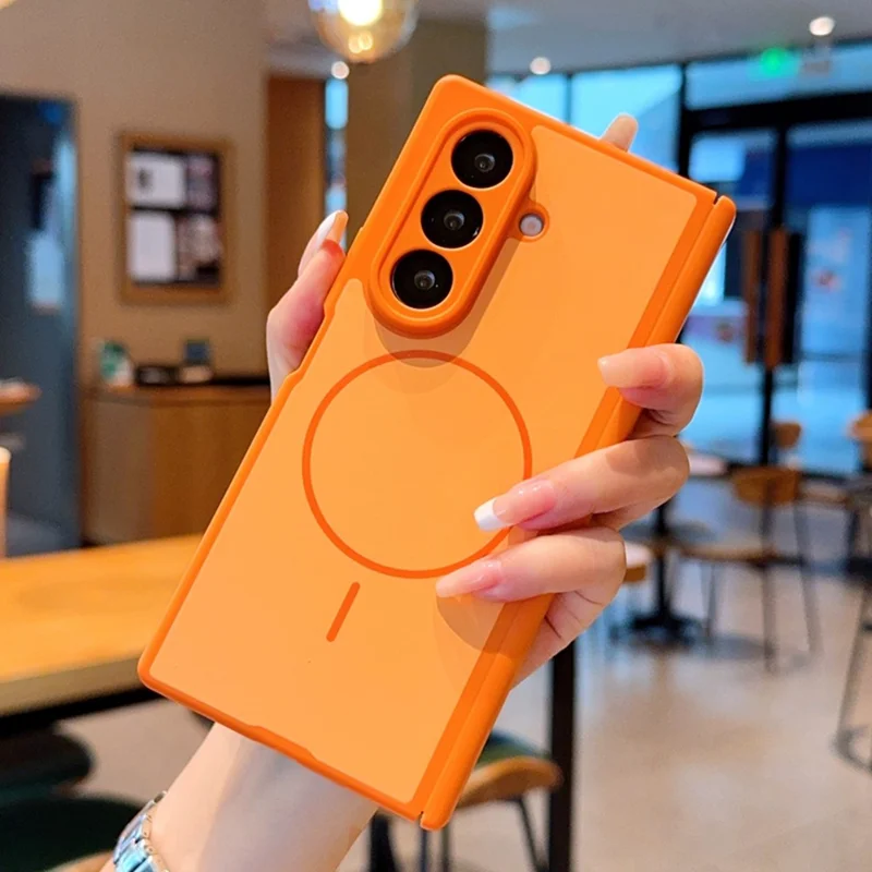 For Samsung Galaxy Z Fold7 5G Magnetic Case Dual-Axis Matte Foldable Phone Hard PC Cover - Orange