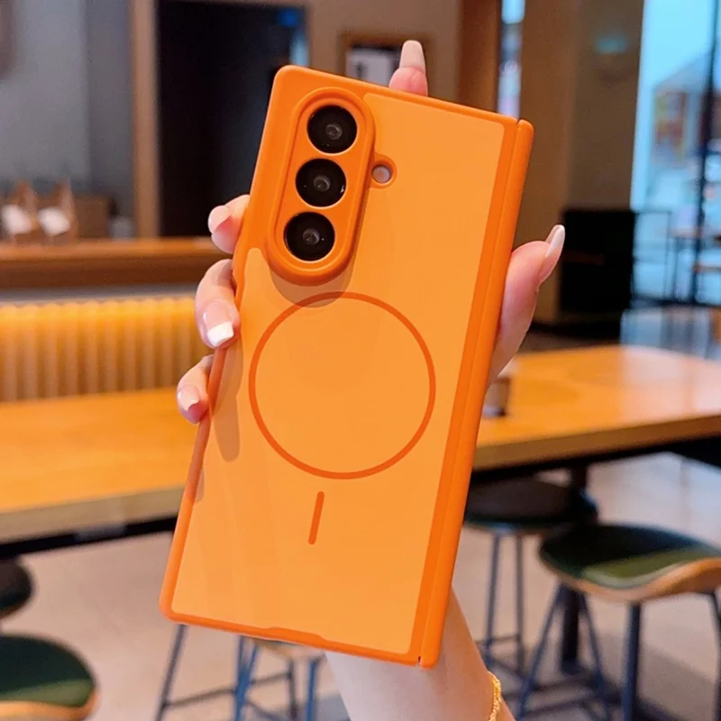 For Samsung Galaxy Z Fold7 5G Magnetic Case Dual-Axis Matte Foldable Phone Hard PC Cover - Orange