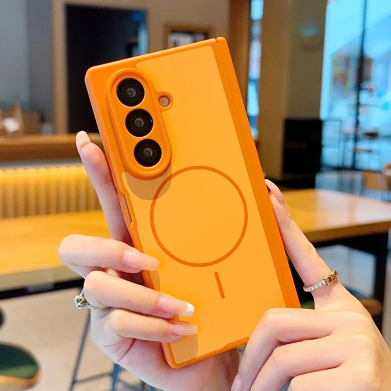 For Samsung Galaxy Z Fold7 5G Magnetic Case Dual-Axis Matte Foldable Phone Hard PC Cover - Orange
