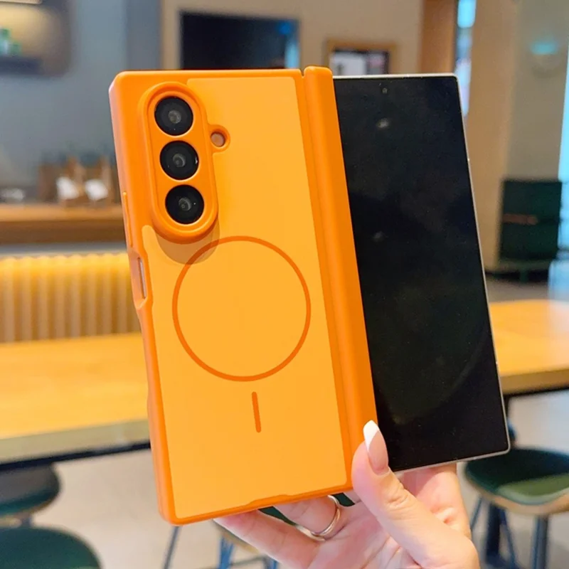For Samsung Galaxy Z Fold7 5G Magnetic Case Dual-Axis Matte Foldable Phone Hard PC Cover - Orange