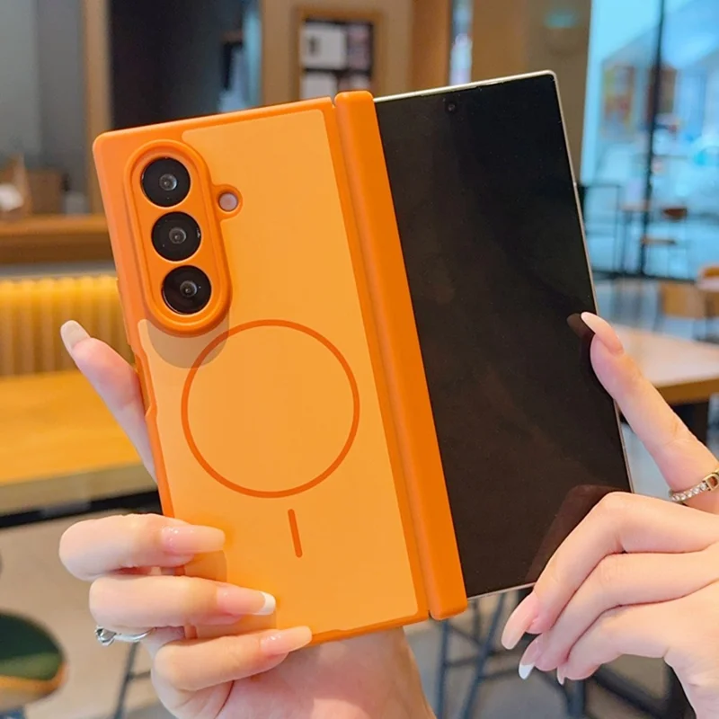 For Samsung Galaxy Z Fold7 5G Magnetic Case Dual-Axis Matte Foldable Phone Hard PC Cover - Orange