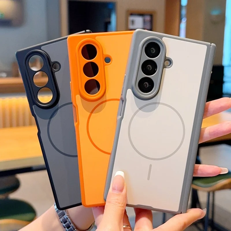 For Samsung Galaxy Z Fold7 5G Magnetic Case Dual-Axis Matte Foldable Phone Hard PC Cover - Orange