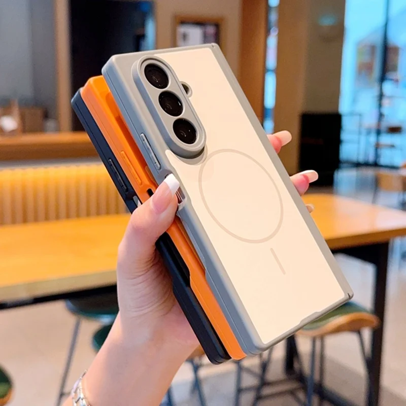 For Samsung Galaxy Z Fold7 5G Magnetic Case Dual-Axis Matte Foldable Phone Hard PC Cover - Orange