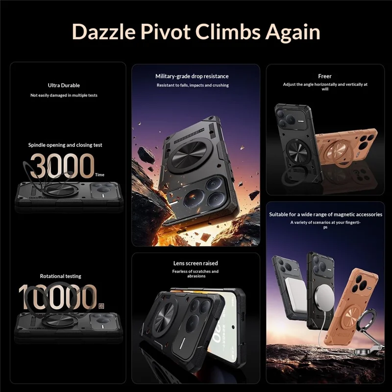 Funda magnética Honor Power2 5G con anillo giratorio de 360° y soporte TPU para teléfono - Negro