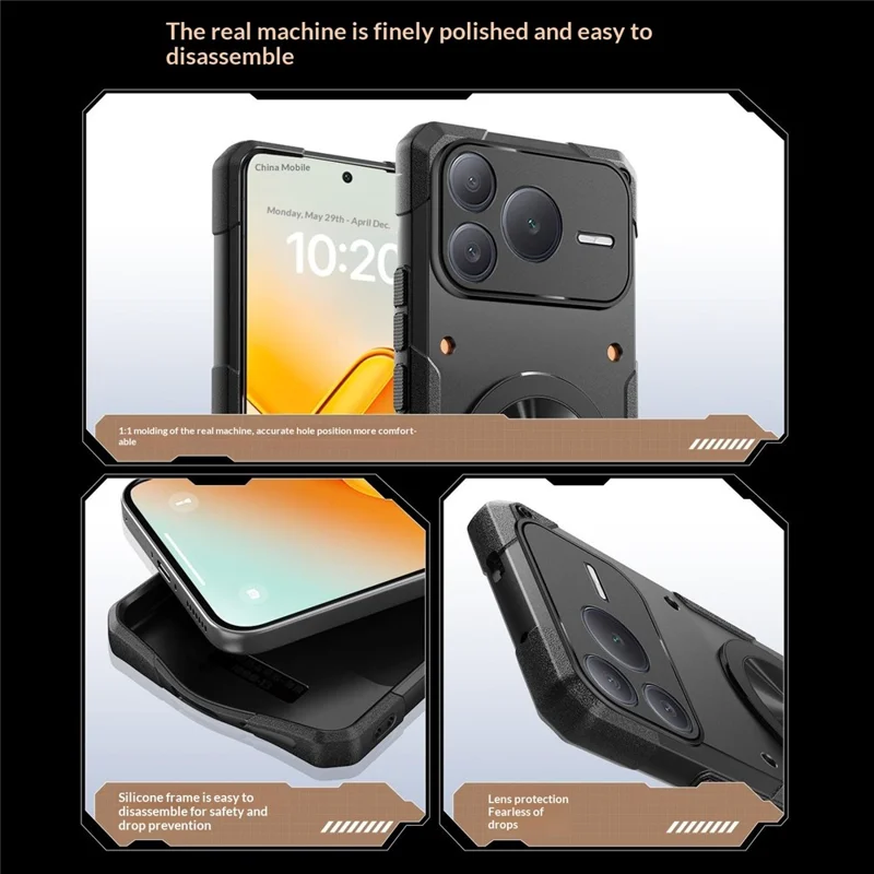 Funda magnética Honor Power2 5G con anillo giratorio de 360° y soporte TPU para teléfono - Negro