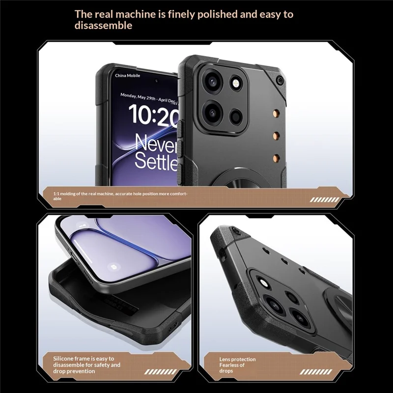 For OnePlus Turbo 6 5G Magnetic Case 360° Rotating Ring Kickstand TPU Phone Cover - Black