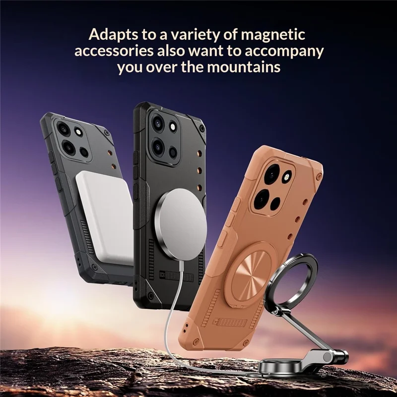 For OnePlus Turbo 6 5G Magnetic Case 360° Rotating Ring Kickstand TPU Phone Cover - Black