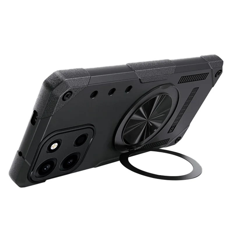 For OnePlus Turbo 6 5G Magnetic Case 360° Rotating Ring Kickstand TPU Phone Cover - Black