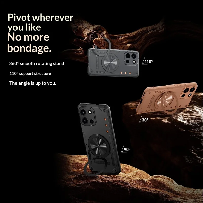 For OnePlus Turbo 6 5G Magnetic Case 360° Rotating Ring Kickstand TPU Phone Cover - Black