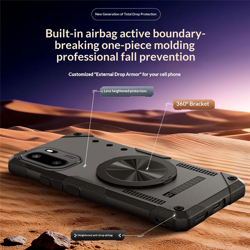 For OnePlus Ace 6 5G Magnetic Case 360° Rotating Ring Kickstand TPU Phone Cover - Black