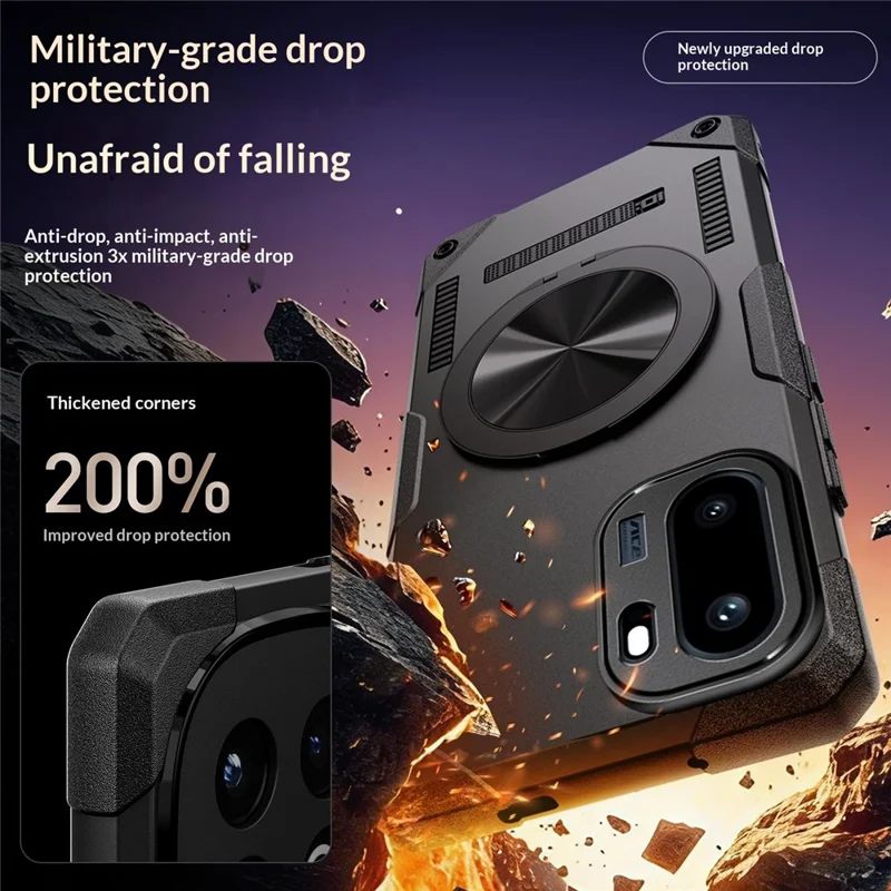 For OnePlus Ace 6 5G Magnetic Case 360° Rotating Ring Kickstand TPU Phone Cover - Black