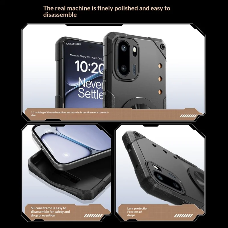 For OnePlus Ace 6 5G Magnetic Case 360° Rotating Ring Kickstand TPU Phone Cover - Black