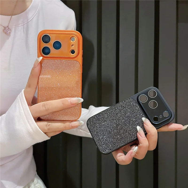 For iPhone 17 Pro Phone Case Glitter PC + TPU + PU leather Shockproof Cover - Orange