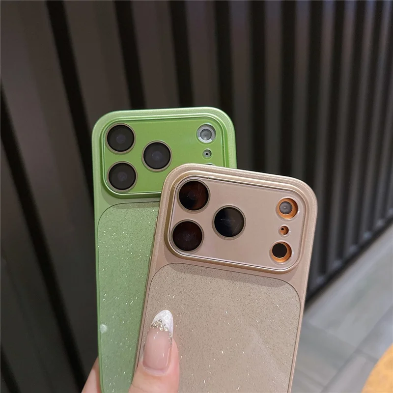For iPhone 17 Pro Phone Case Glitter PC + TPU + PU leather Shockproof Cover - Orange
