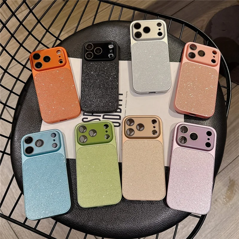 For iPhone 17 Pro Max Phone Case Glitter PC + TPU + PU leather Shockproof Cover - Orange
