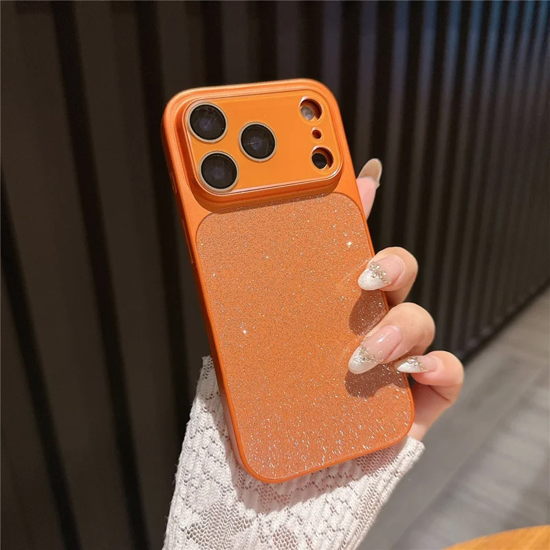 For iPhone 17 Pro Max Phone Case Glitter PC + TPU + PU leather Shockproof Cover - Orange