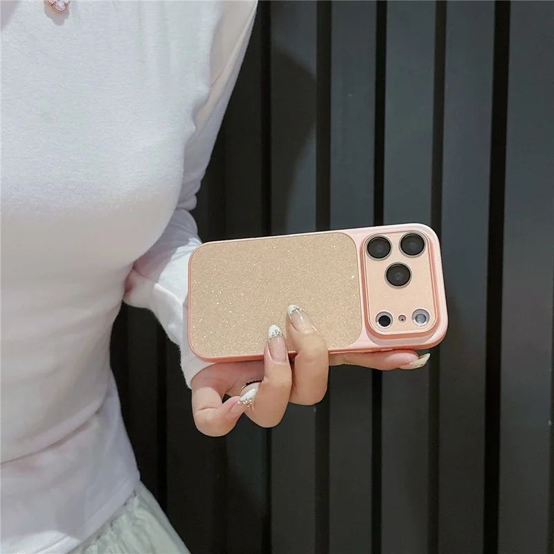 For iPhone 17 Pro Max Phone Case Glitter PC + TPU + PU leather Shockproof Cover - Orange