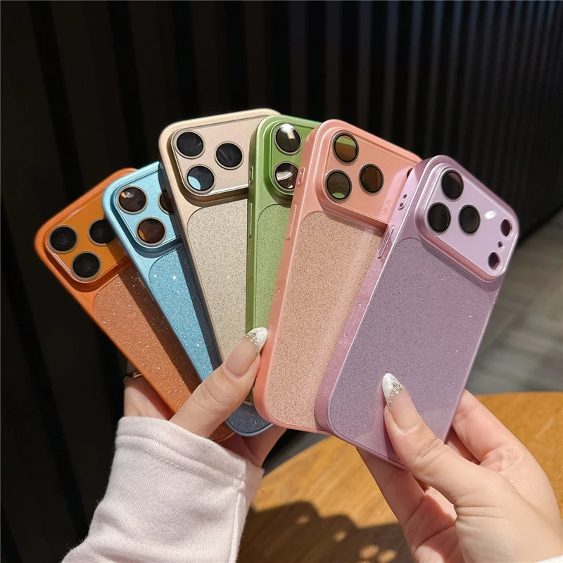 For iPhone 17 Pro Max Phone Case Glitter PC + TPU + PU leather Shockproof Cover - Orange