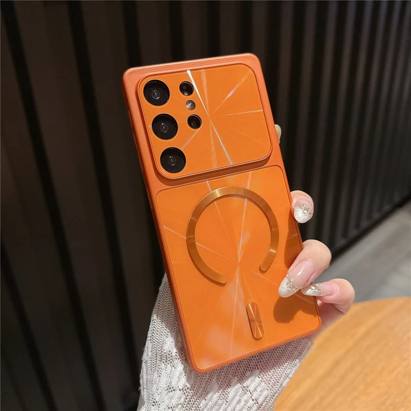 For Samsung Galaxy S25 Ultra Magnetic Case Aurora CD Pattern TPU + PC Phone Cover Compatible with Magsafe - Orange