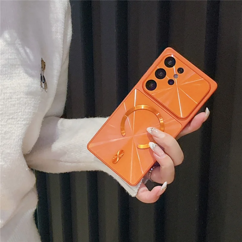 For Samsung Galaxy S25 Ultra Magnetic Case Aurora CD Pattern TPU + PC Phone Cover Compatible with Magsafe - Orange