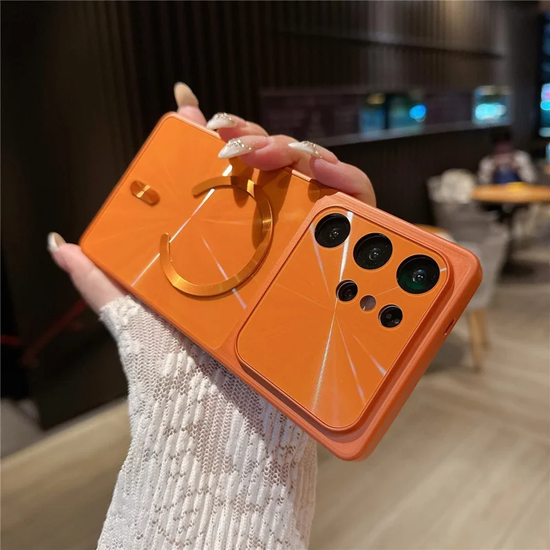 For Samsung Galaxy S25 Ultra Magnetic Case Aurora CD Pattern TPU + PC Phone Cover Compatible with Magsafe - Orange