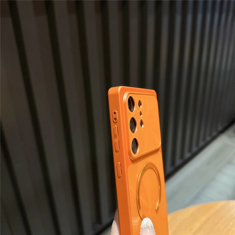 For Samsung Galaxy S25 Ultra Magnetic Case Aurora CD Pattern TPU + PC Phone Cover Compatible with Magsafe - Orange