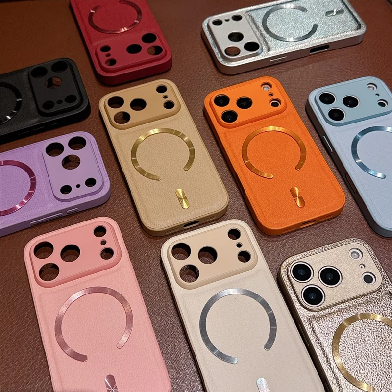 Funda magnetica per iPhone 17 Pro con motivo Aurora in pelle PU + TPU + PC compatibile con Magsafe - Arancione