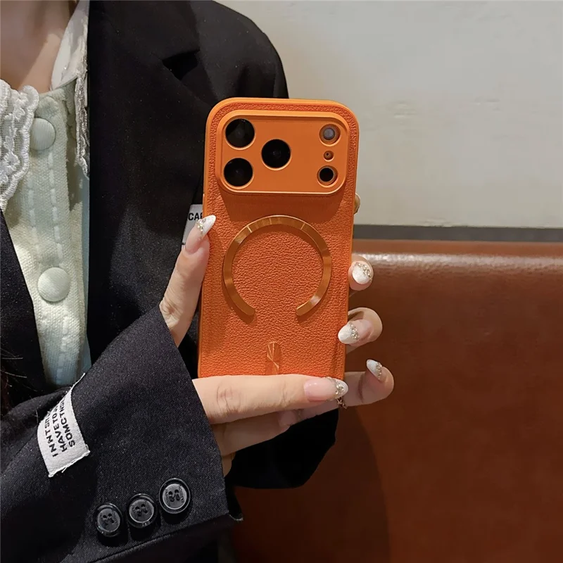 Funda magnetica per iPhone 17 Pro con motivo Aurora in pelle PU + TPU + PC compatibile con Magsafe - Arancione