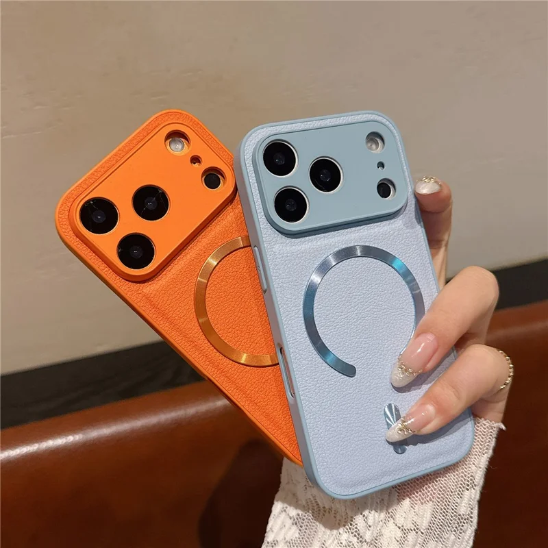 Funda magnetica per iPhone 17 Pro con motivo Aurora in pelle PU + TPU + PC compatibile con Magsafe - Arancione