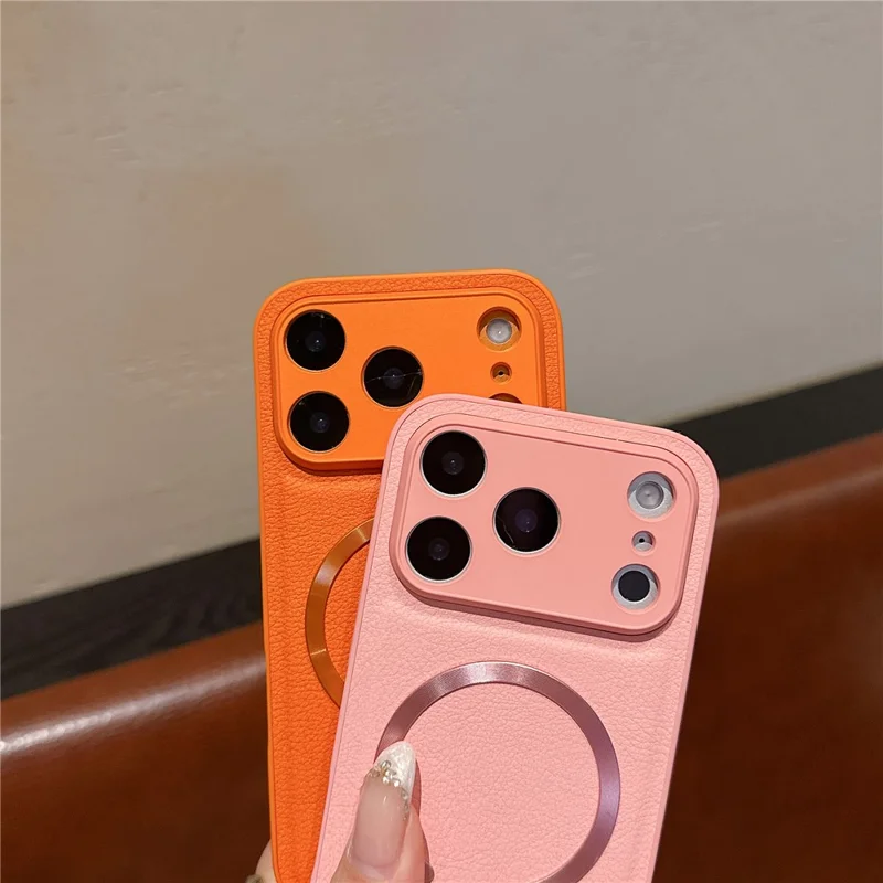 Funda magnetica per iPhone 17 Pro con motivo Aurora in pelle PU + TPU + PC compatibile con Magsafe - Arancione