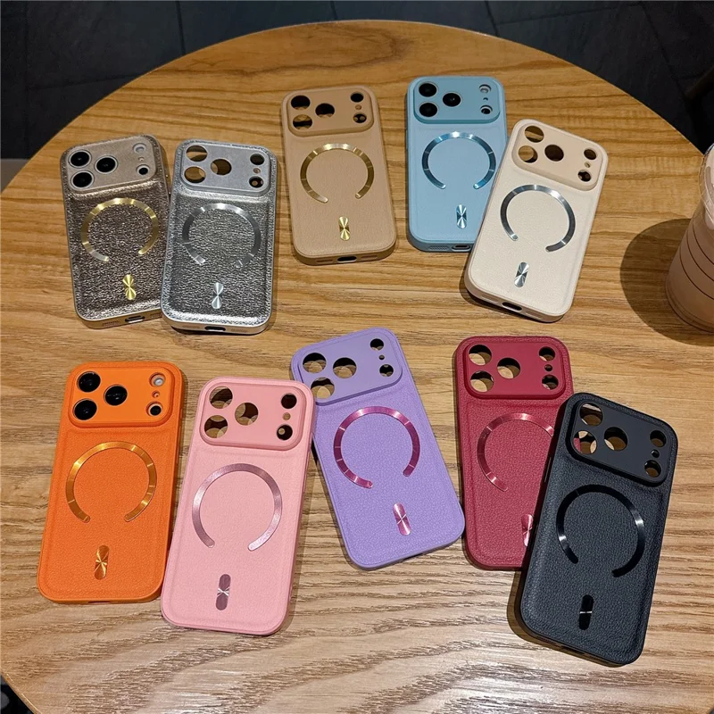 Funda magnetica per iPhone 17 Pro Max con motivo Aurora in pelle PU + TPU + PC compatibile con Magsafe - Arancione