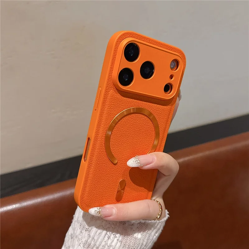 Funda magnetica per iPhone 17 Pro Max con motivo Aurora in pelle PU + TPU + PC compatibile con Magsafe - Arancione