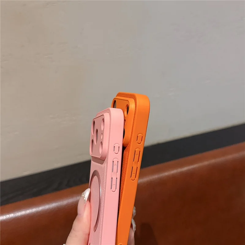 Funda magnetica per iPhone 17 Pro Max con motivo Aurora in pelle PU + TPU + PC compatibile con Magsafe - Arancione