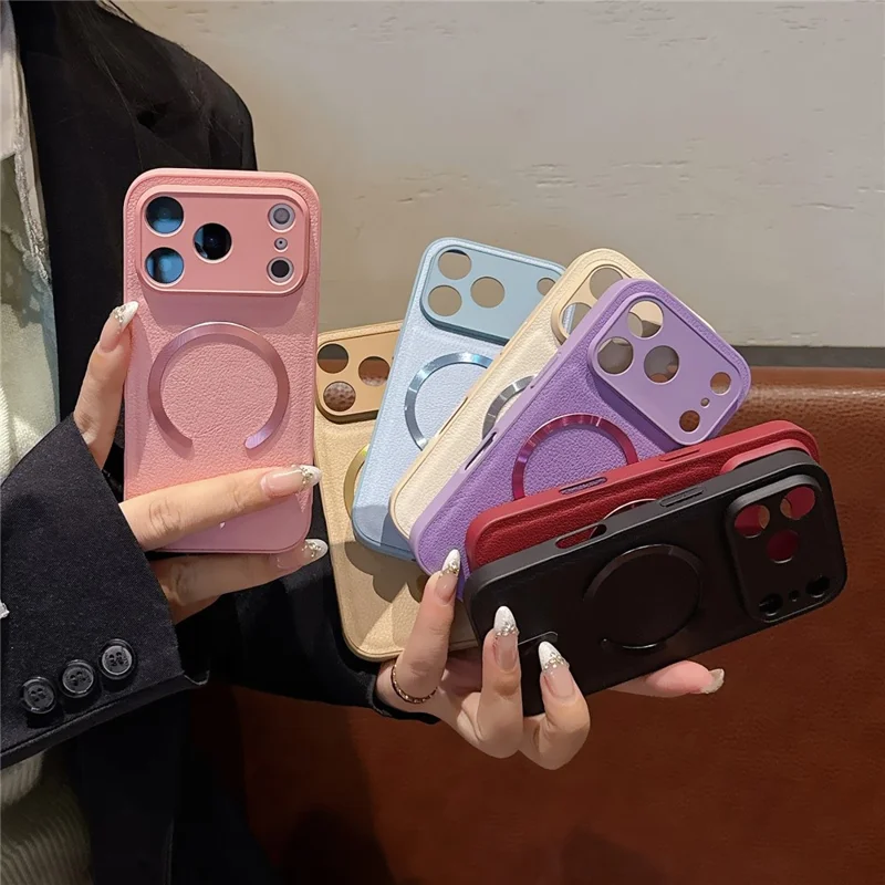 Funda magnetica per iPhone 17 Pro Max con motivo Aurora in pelle PU + TPU + PC compatibile con Magsafe - Arancione