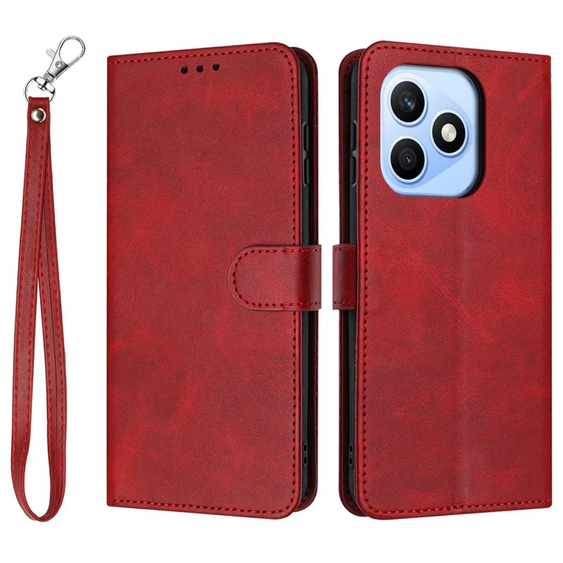 Fodral för Honor X8d 4G, plånbok, vikbar ställfodral, kalvläder PU, läderhölje med rem – röd