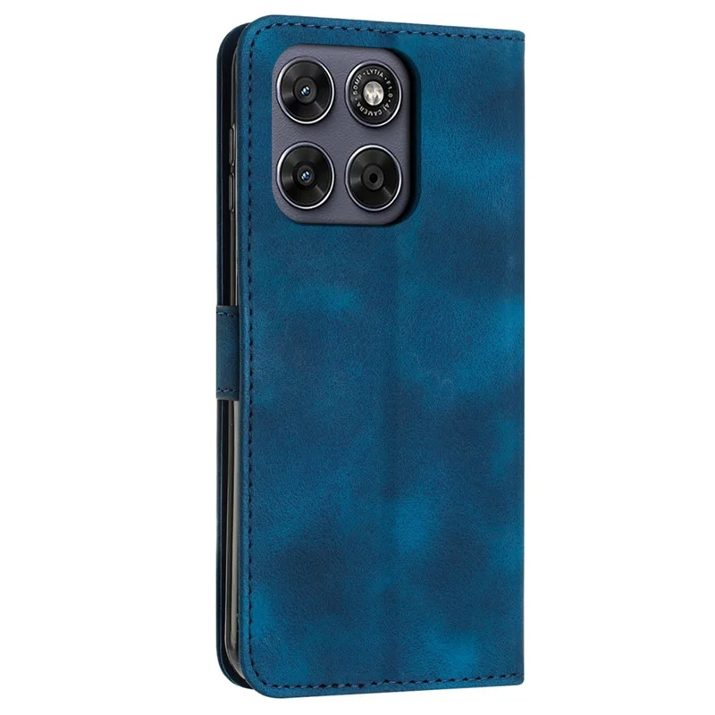 Leather Case for Motorola Moto G67 5G  /  G77 5G Imprinted Triangle Phone Cover with Hand Strap - Blue